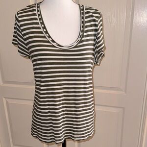 BANANA REPUBLIC - PETITE Green Stripe T-Shirt - PL